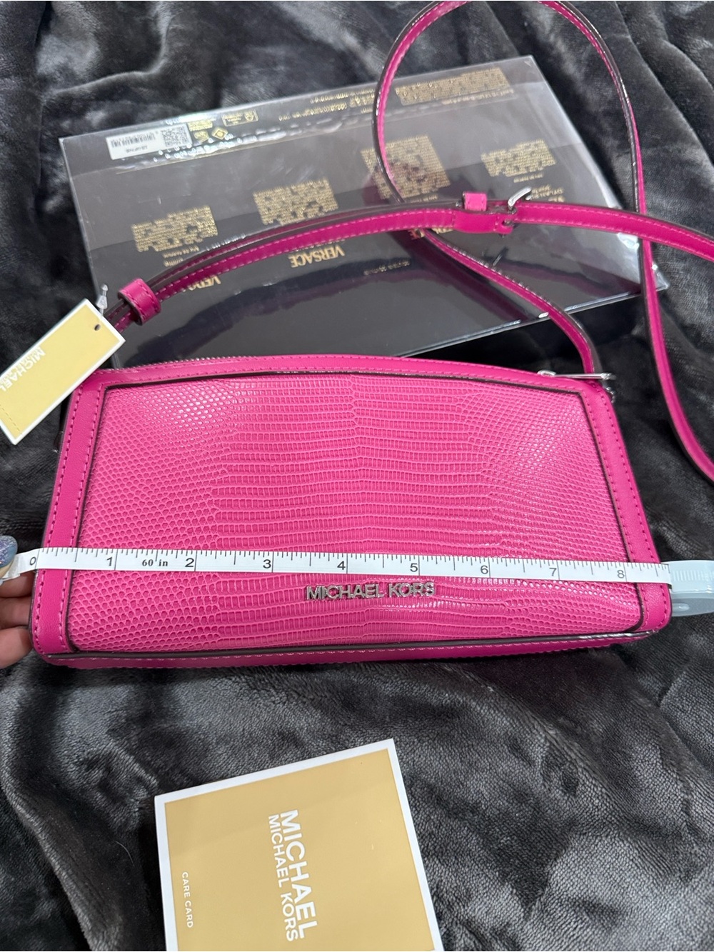 Michael Kors Jet Set Raspberry Lizard-Embossed Leather Crossbody - NWT - Picture 7 of 7